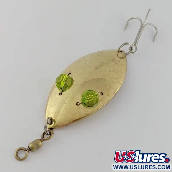 Vintage Hofschneider Red Eye Wiggler, 1oz gold/green fishing spoon #24288