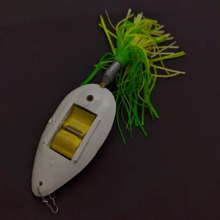 Vintage Norman Weedwalker, 2/3oz white/yellow/green fishing spoon #24354