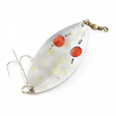 Vintage Hofschneider Red Eye Wiggler, 1oz silver/brass/red eyes fishing spoon #24361