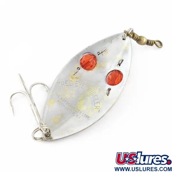 Vintage   Hofschneider Red Eye Wiggler, 1oz silver/brass/red eyes fishing spoon #24361