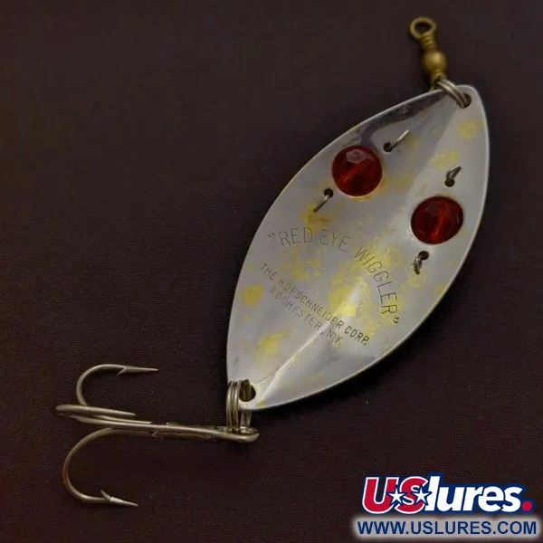Vintage   Hofschneider Red Eye Wiggler, 1oz silver/brass/red eyes fishing spoon #24361