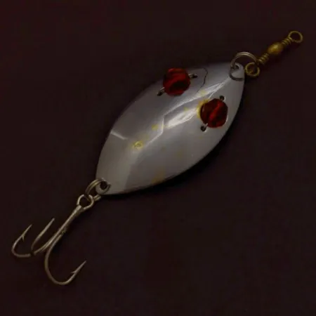 Vintage Hofschneider Red Eye Wiggler, 1oz silver/brass/red eyes fishing spoon #24361