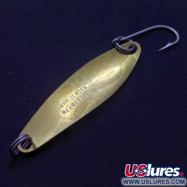 Vintage Luhr Jensen Needlefish 2, 3/32oz white//red/brass fishing spoon #24417