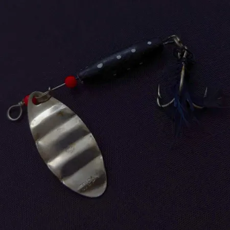 Vintage Dolphin Marble Spinner (Japan), 1/4oz nickel/black spinning lure #24421