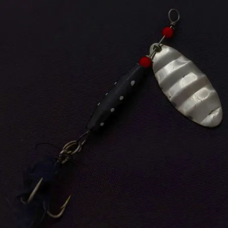 Vintage Dolphin Marble Spinner (Japan), 1/4oz nickel/black spinning lure #24421