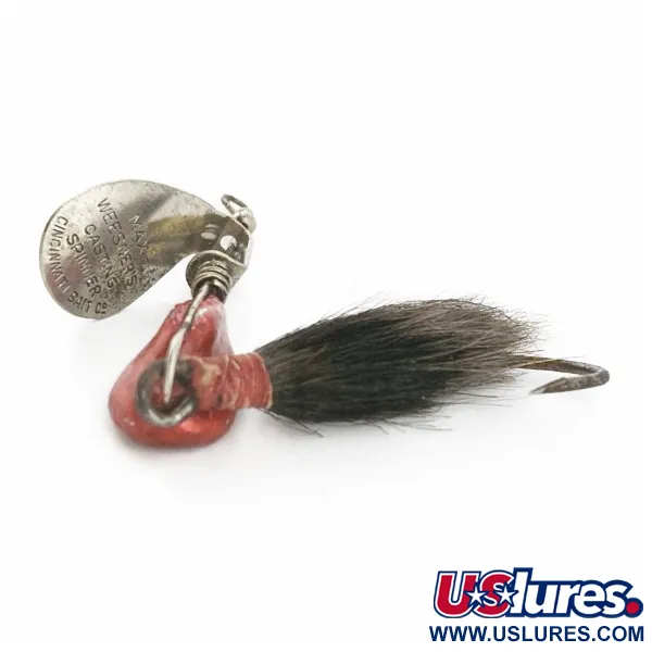 Vintage Max Weesners Casting Spinner, 1/2oz nickel/red spinning lure #24422