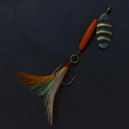 Vintage Worth #301 Spinner, Red Black Gold, Feathered Treble, #24436