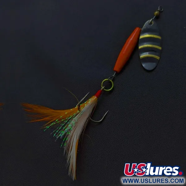 Vintage Worth #301 Spinner, Red Black Gold, Feathered Treble, #24436