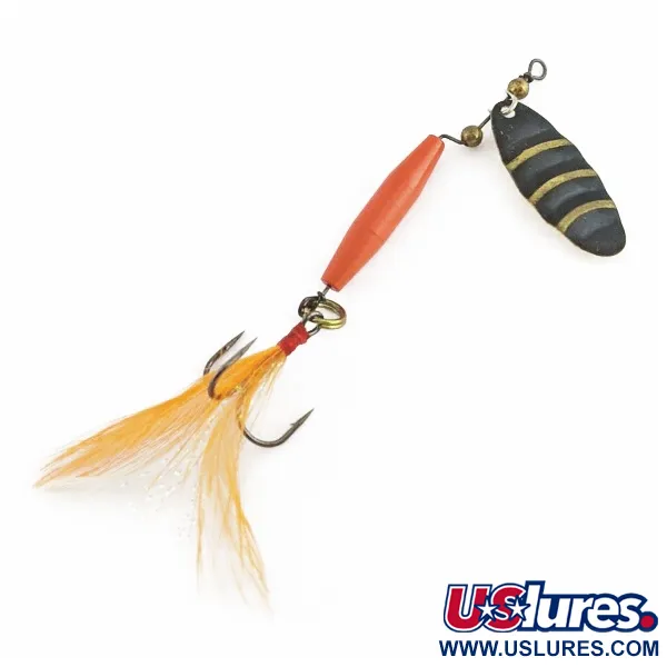 Vintage Worth #301 Spinner, Red Black Gold, Feathered Treble, #24436