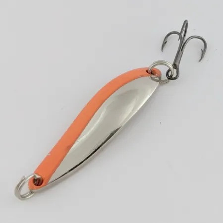 Vintage Acme Fiord Spoon, Nickel, Orange, 1/4 oz (7 g), Stamped, #24458