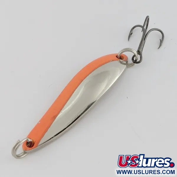 Vintage Acme Fiord Spoon, Nickel, Orange, 1/4 oz (7 g), Stamped, #24458