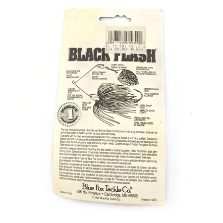 1992 Blue Fox Black Flash Spinnerbait, Silver/White, 1/4oz (7g), #25198