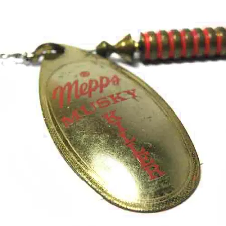 Vintage Mepps Aglia 5 Musky Killer brass, 3/5oz Brass / Red spinning lure #0015