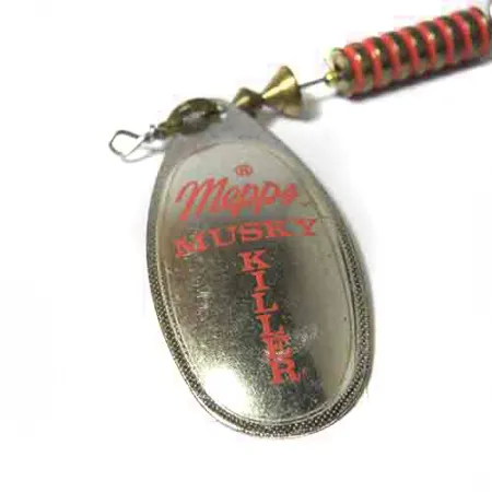Vintage Mepps Aglia 5 Musky Killer Steel, 3/5oz Steel / Brass / Red / Black spinning lure #0016