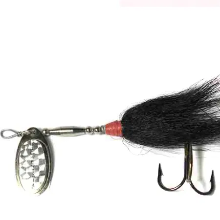 Vintage Joe Bucher Buchertail 500, 3/5oz Nickel / Black / Red / Hologram spinning lure #0017