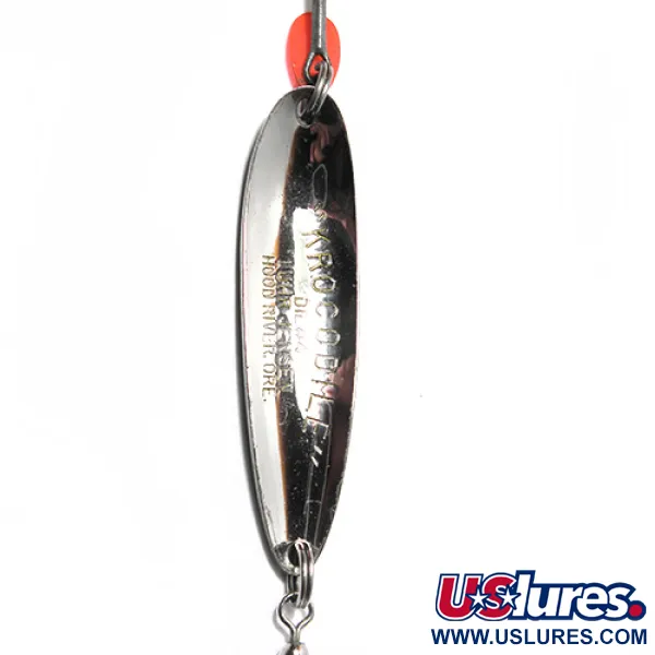 Vintage Luhr Jensen Krocodile Die #4, 2/3oz Nickel / Golden / Green fishing spoon #0067