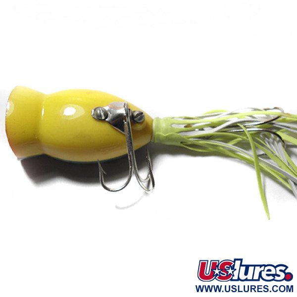 Vintage   Fred Arbogast Hula Popper, 1/4oz Green / Yellow / Red fishing lure #0074