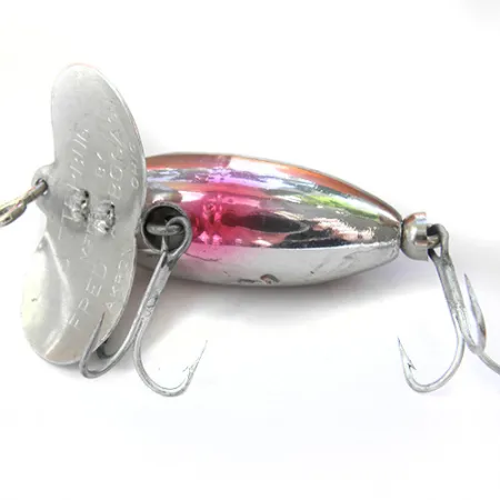 Vintage Fred Arbogast Jitterbug, 1/4oz Black / Nickel / Pink fishing lure #0085