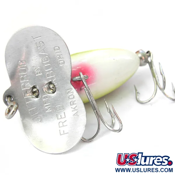 Vintage   Fred Arbogast Jitterbug, 1/4oz Green / Yellow / Black dots Frog fishing lure #0086