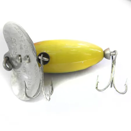 Vintage  Fred Arbogast Jitterbug, 1/4oz Yellow / Green / Black Perch fishing lure #0087