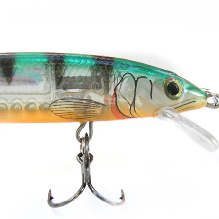 Vintage Rapala Husky Jerk, 2/5oz Semi-Transparent / Orange / Green / Black Stripes fishing lure #0088