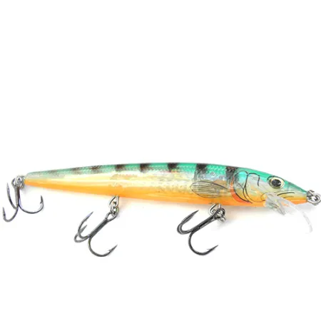 Vintage Rapala Husky Jerk, 2/5oz Semi-Transparent / Orange / Green / Black Stripes fishing lure #0088