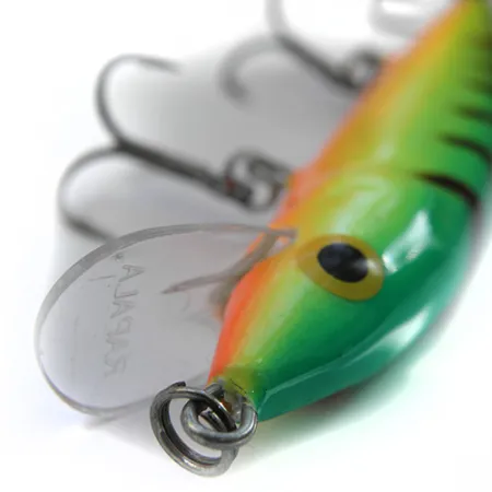 Vintage Rapala Husky Jerk, 2/5oz Green / Yellow / Orange=Black Stripes fishing lure #0089