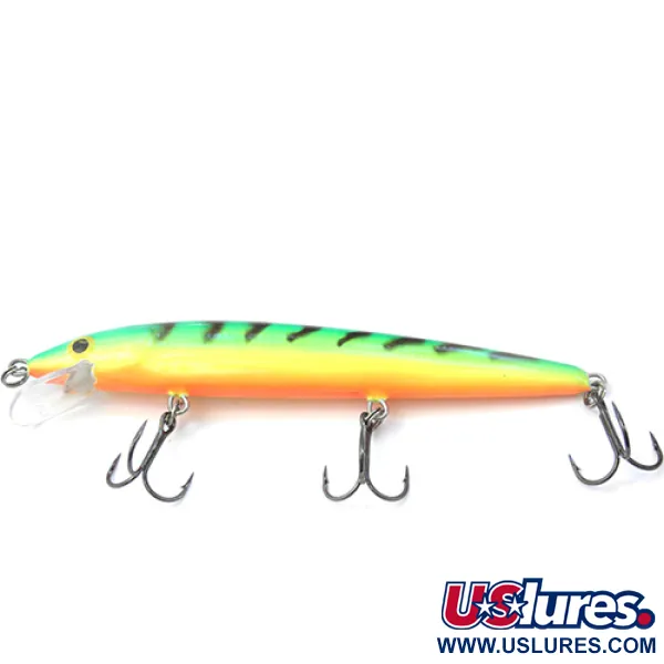 Vintage Rapala Husky Jerk, 2/5oz Green / Yellow / Orange=Black Stripes fishing lure #0089