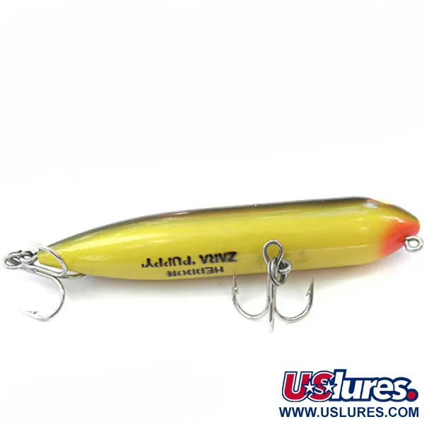 Vintage   Heddon ZARA PUPPY, 1/4oz Yellow / Green fishing lure #0100