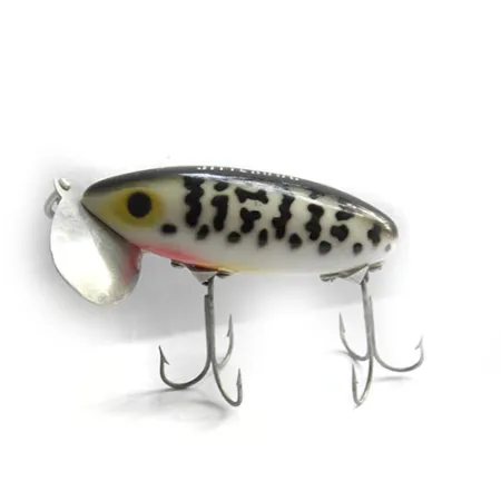 Vintage Fred Arbogast Jitterbug, 1/2oz Tiger / White / Black fishing lure #0145