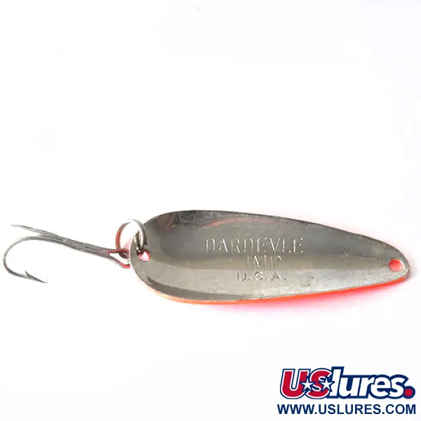 Vintage Eppinger Dardevle Imp, 2/5oz Fluorescent Orange / Black fishing spoon #0163