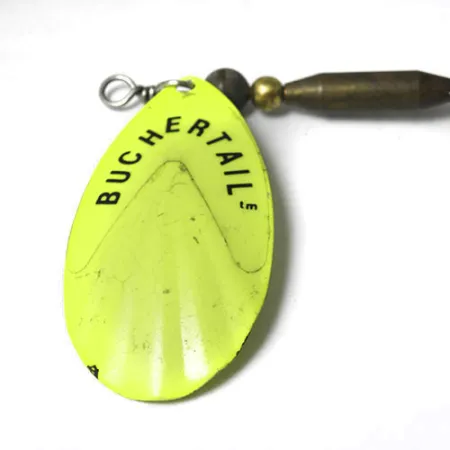 Vintage Joe Bucher Buchertail , 1 1/4oz Fluorescent Green spinning lure #0205