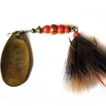 Vintage Mepps 5 Dressed, 1/2oz White / Red / Brass spinning lure #0222