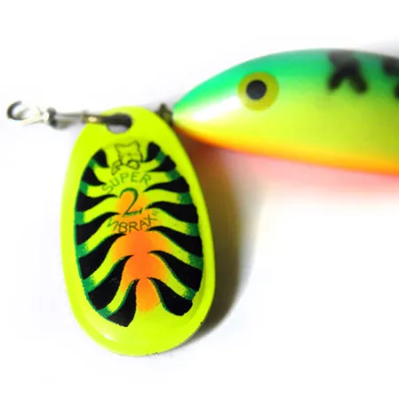 Vintage Blue Fox Super Vibrax 2 Minnow, 1/4oz Green / Yellow / Orange spinning lure #0227