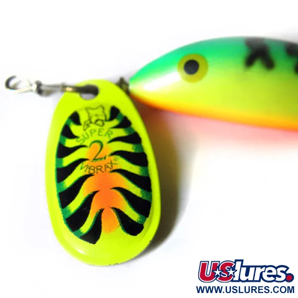 Vintage   Blue Fox Super Vibrax 2 Minnow, 1/4oz Green / Yellow / Orange spinning lure #0227