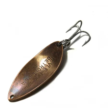 Vintage Eppinger Dardevle Devle Dog, 1/2oz Yellow / Green / Orange fishing spoon #0260