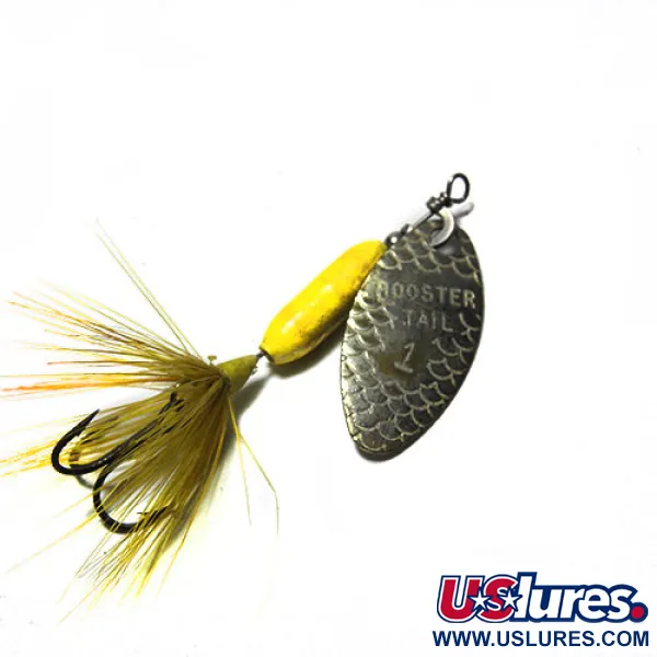 Vintage  Yakima Bait Worden’s Original Rooster Tail 1, 3/32oz Nickel / Yellow spinning lure #0264