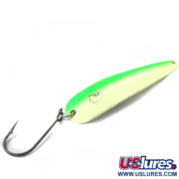 Vintage  Eppinger Dardevle Flutter-Chuck, 1/4oz White / Fluorescent Green fishing spoon #0284