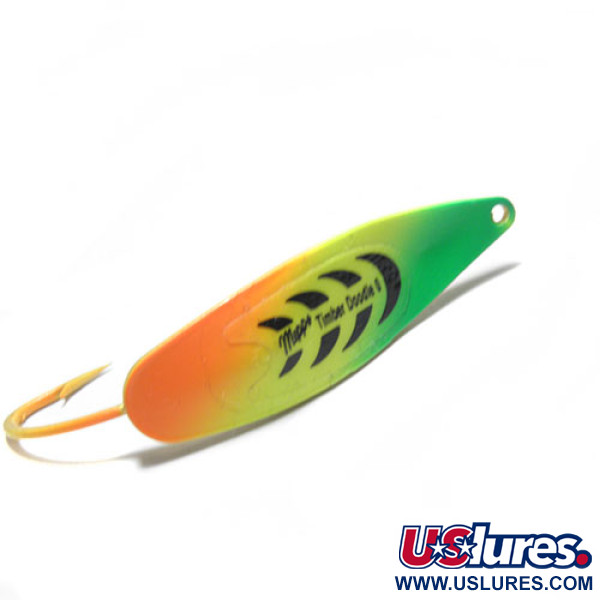 Vintage   Mepps Timber Doodle 0, 1/4oz Gold / Fluorescent Green / Yellow / Orange fishing spoon #0310
