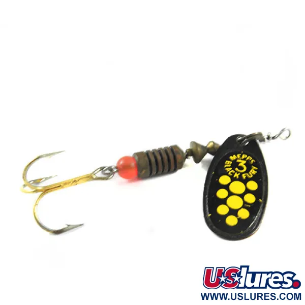 Vintage   Mepps Black Fury 3, 1/4oz Black / Yellow spinning lure #0359