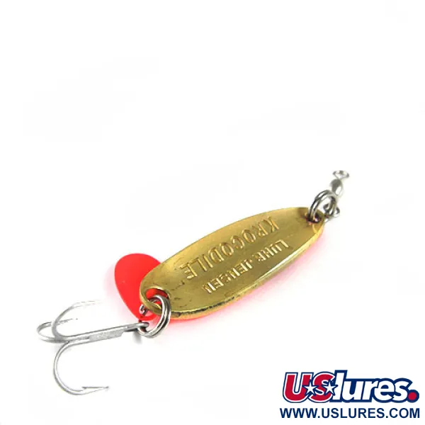 Vintage  Luhr Jensen Krocodile, 1/3oz Orange / Brass / Hologram fishing spoon #0508