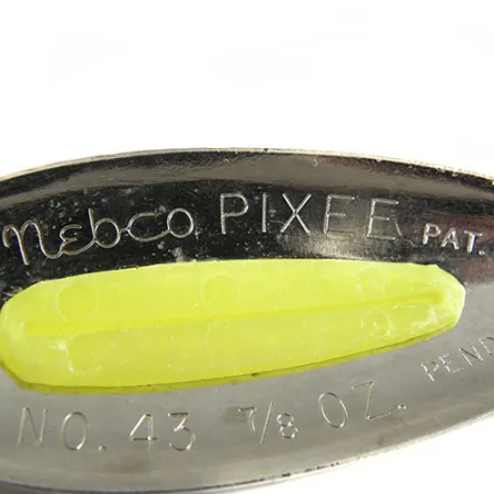 Vintage  Nebco Pixee , 1oz Nickel / Yellow fishing spoon #0510
