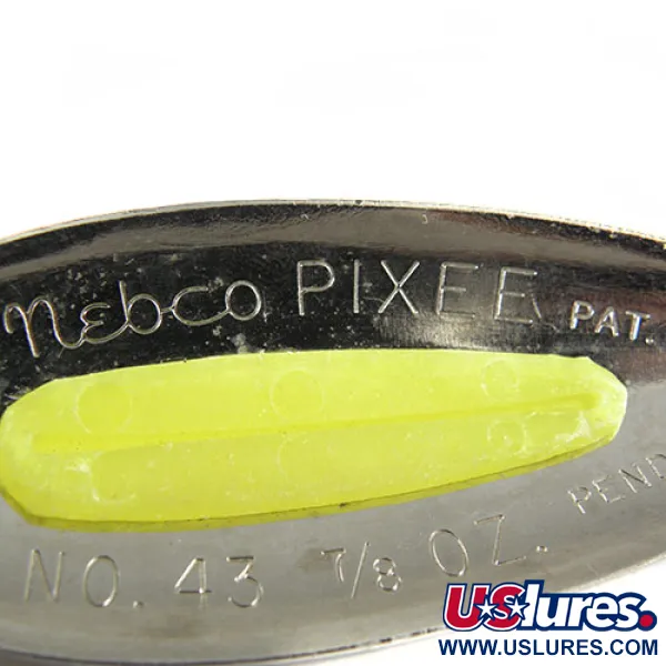 Vintage  Nebco Pixee , 1oz Nickel / Yellow fishing spoon #0510
