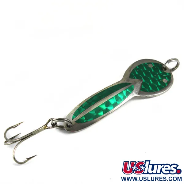 Vintage Acme Dazzler #3, 3/5oz Nickel / Green fishing spoon #0557