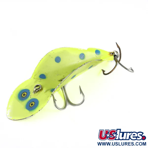 Vintage Buck Perry Spoonplug, 3/4oz Yellow / Blue fishing spoon #0580