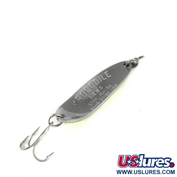 Vintage  Luhr Jensen Krocodile Die #3, 1/2oz Nickel / Fluorescent Yellow and Orange fishing spoon #0600