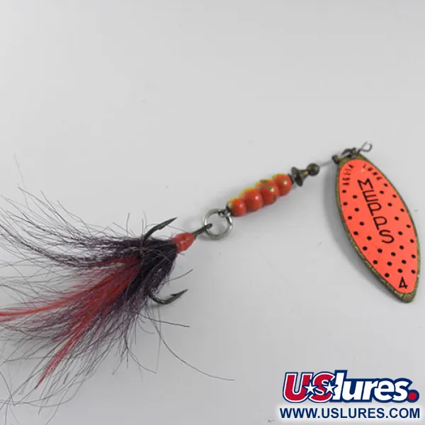 Vintage   Mepps Aglia Long 4 Dressed, 3/5oz Golden / Orange spinning lure #0667