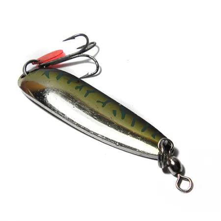 Vintage Luhr Jensen Krocodile Die #4, 2/3oz Nickel / Golden / Green fishing spoon #0067