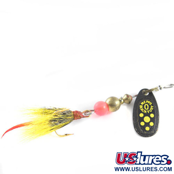 Vintage   Mepps Black Fury 0 Dressed, 3/32oz Black / Yellow spinning lure #0689