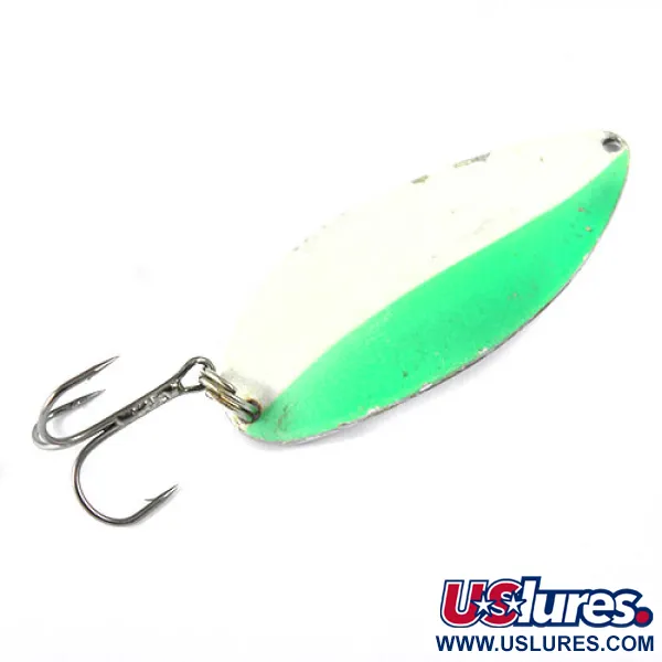 Vintage  TODDCO  Main liner Glow , 3/4oz Glow White / Fluorescent Green fishing spoon #0794